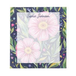 Bloco De Notas Watercolor Floral Art Pink Pretty Personalized