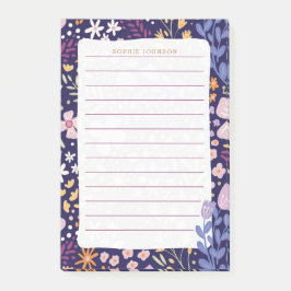 Bloco De Notas Watercolor Floral Pattern Flowers Purple Girly