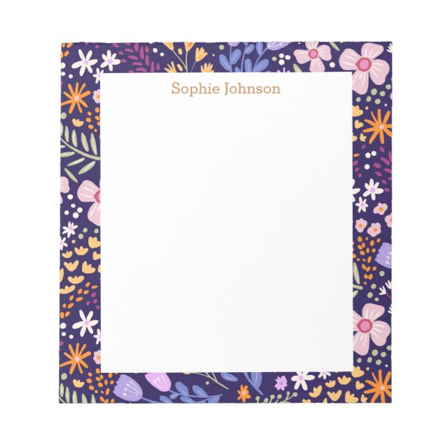 Bloco De Notas Watercolor Floral Pattern Pretty Personalized (Frente)