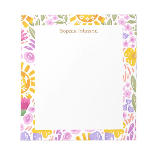 Bloco De Notas Watercolor Floral Pattern Pretty Personalized (Frente)