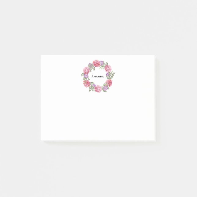 Bloco De Notas Watercolor Floral Wreath Personalizado (Frente)