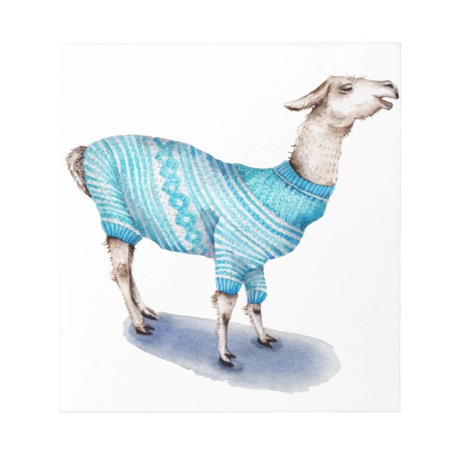 Bloco De Notas Watercolor Llama em Blue Sweater (Frente)