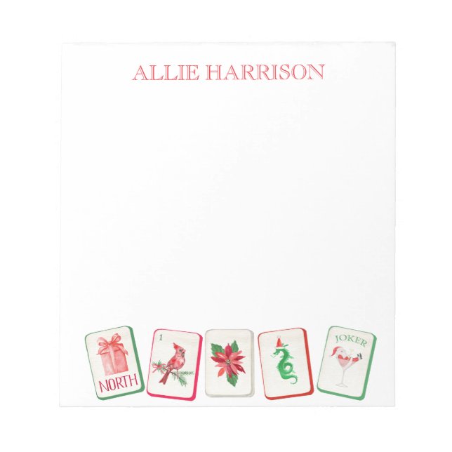 Bloco De Notas Watercolor Mahjong Red & Green Christmas Tiles (Frente)