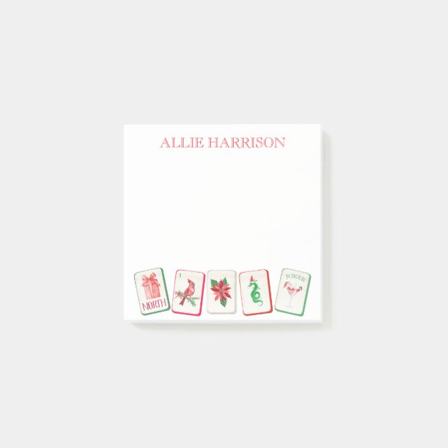 Bloco De Notas Watercolor Mahjong Red & Green Christmas Tiles (Frente)