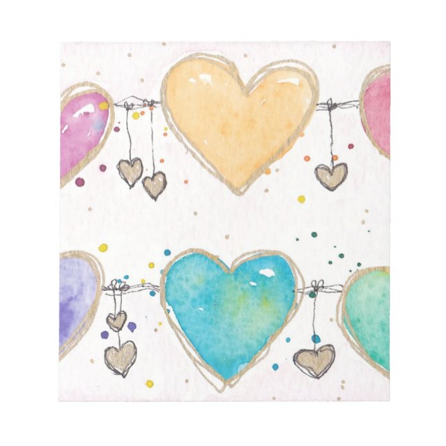 Bloco De Notas Watercolor multicolor hearts notepad  (Frente)