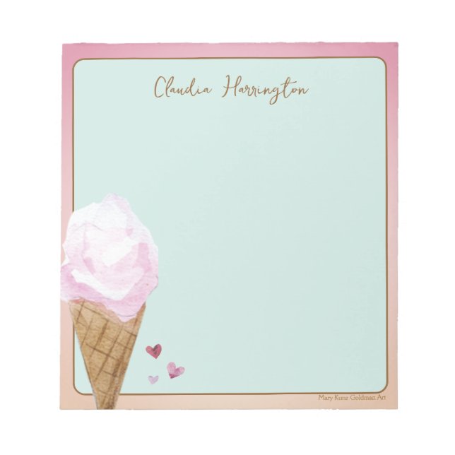 Bloco De Notas Watercolor Strawberry Ice Cream Mint Green (Frente)