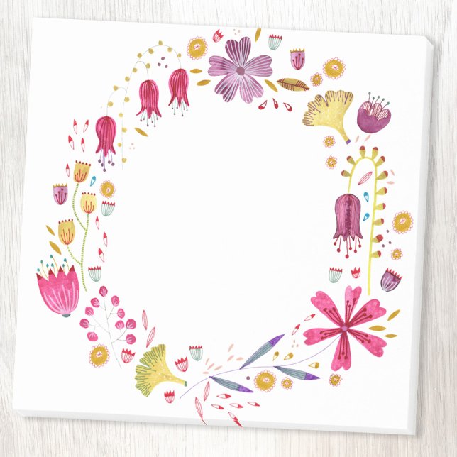 Bloco De Notas Watercolor Wildflower Wreath (Watercolor wildflower wreath post it notes)