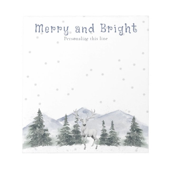 Bloco De Notas Watercolor Winter White Reindeer Personalized (Frente)