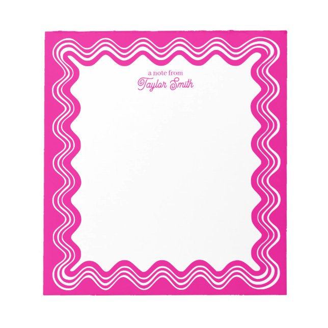 Bloco De Notas Wavy Border Hot Pink & White Personalized Name (Frente)