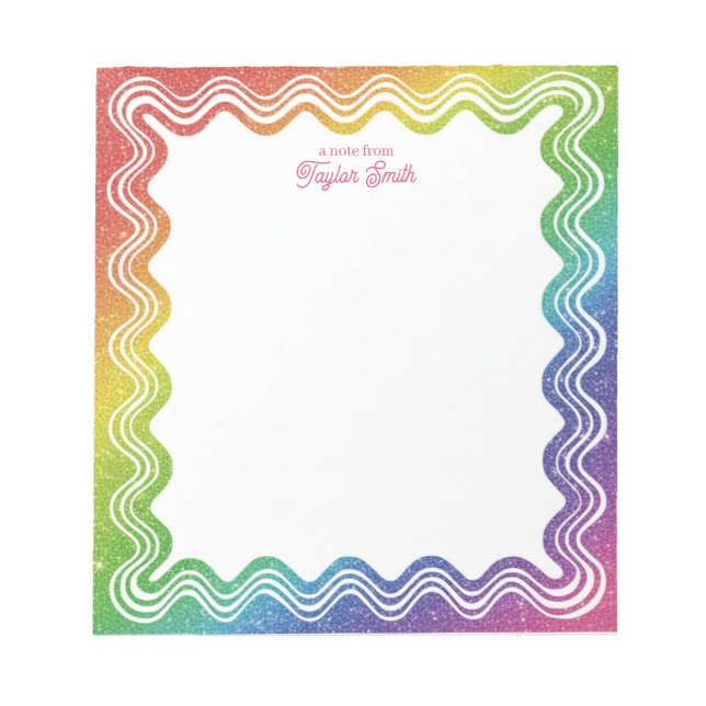 Bloco De Notas Wavy Border Rainbow Faux Glitter Personalized Name (Frente)