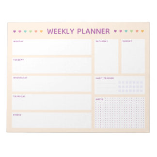Bloco De Notas Weekly Planner Colorful Hearts Purple Text