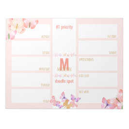 Bloco De Notas Weekly Planner Daily To Do Butterflies Monogram