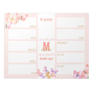 Bloco De Notas Weekly Planner Daily To Do Butterflies Monogram