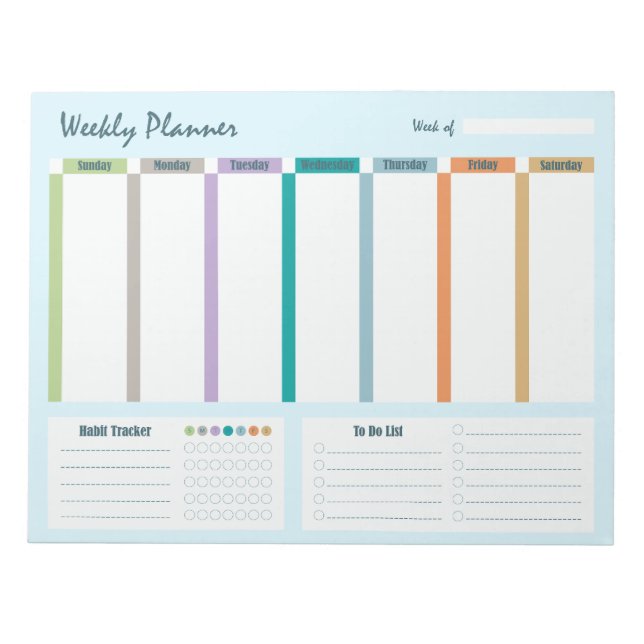 Bloco De Notas Weekly Planner Habit Tracker To Do List (Frente)