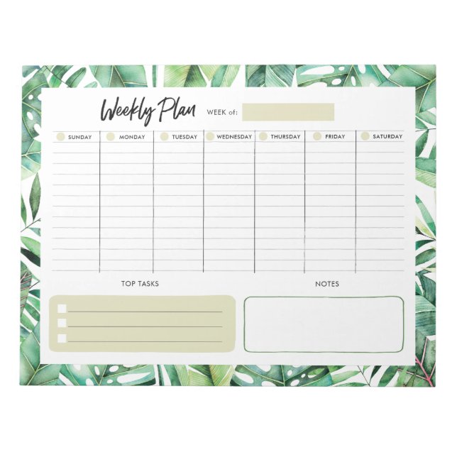 Bloco De Notas Weekly Planner - Tropical Leaves (Frente)