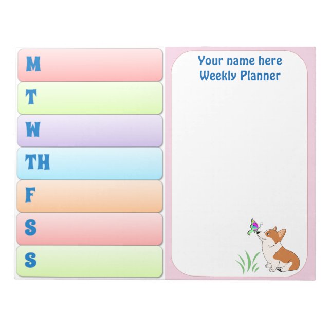 Bloco De Notas Welsh Corgi Weekly Planner (Frente)