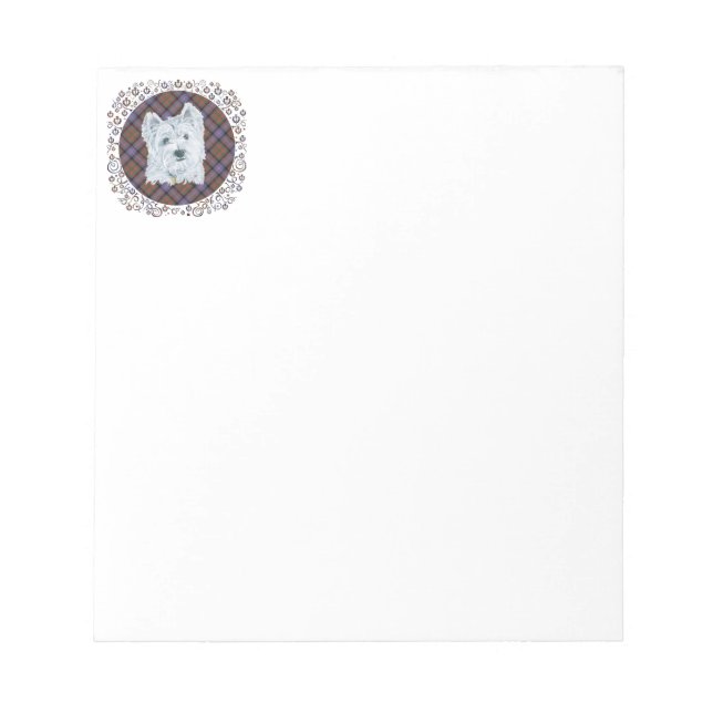 Bloco De Notas Westie no Tartan (Frente)