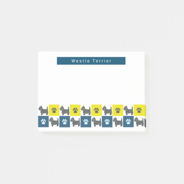 Bloco De Notas Westirier Terrier Cog & Paw Yellow &Blue Grid (Frente)