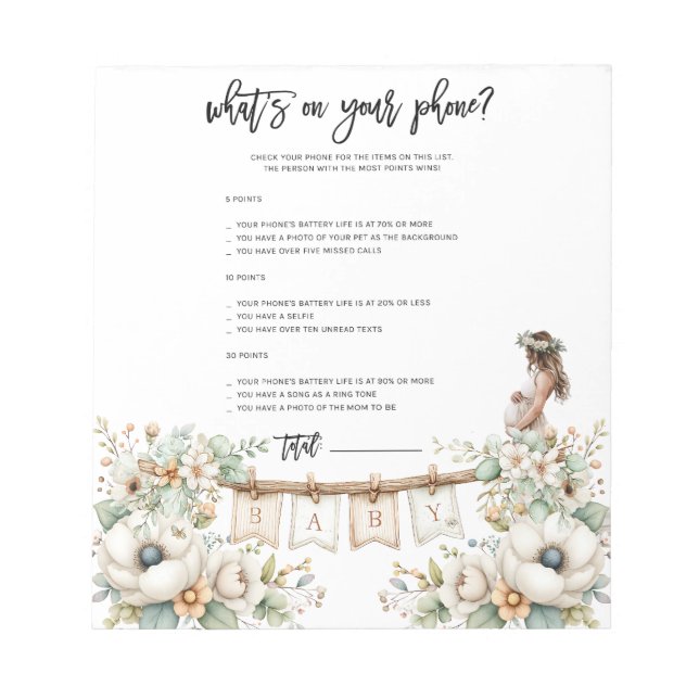 Bloco De Notas Whats on your phone? Baby Shower Game (Frente)