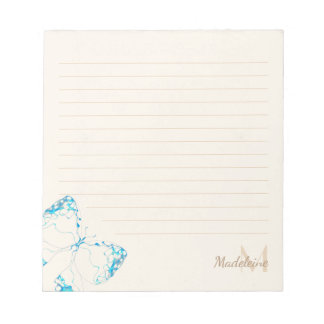 Bloco De Notas Whimsic Elegant Blue Butterfly Nome Monograma