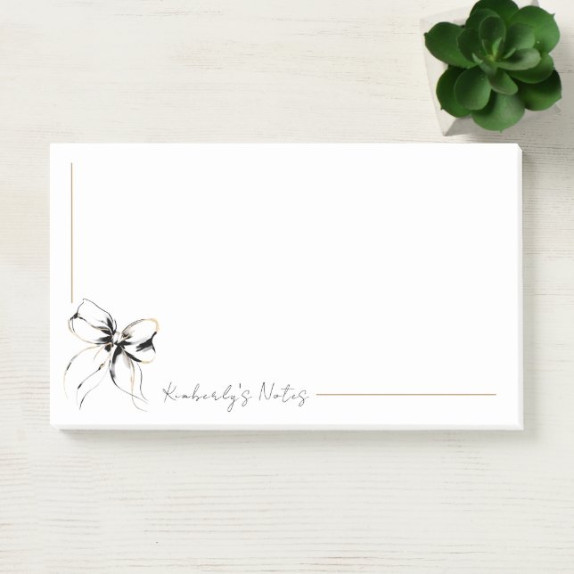 Bloco De Notas Whimsical Black Bow Full Name or Couple's Names (Escritótio)
