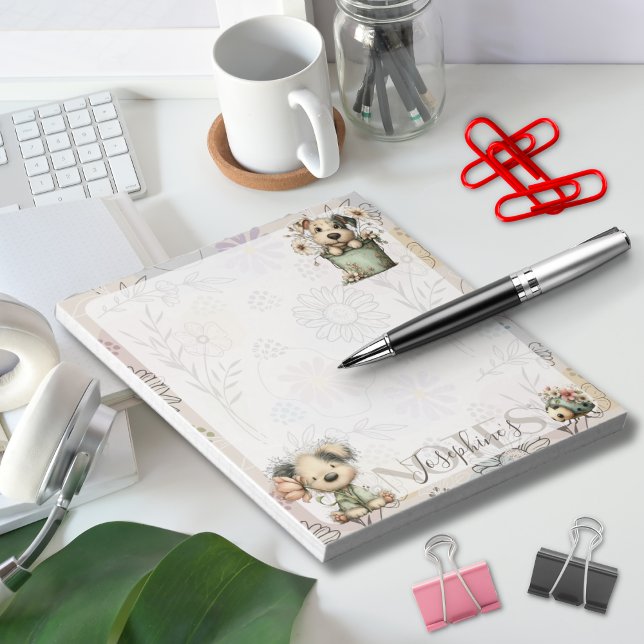 Bloco De Notas Whimsical Dog Flower Bucket – Pastel Garden Design (Criador carregado)