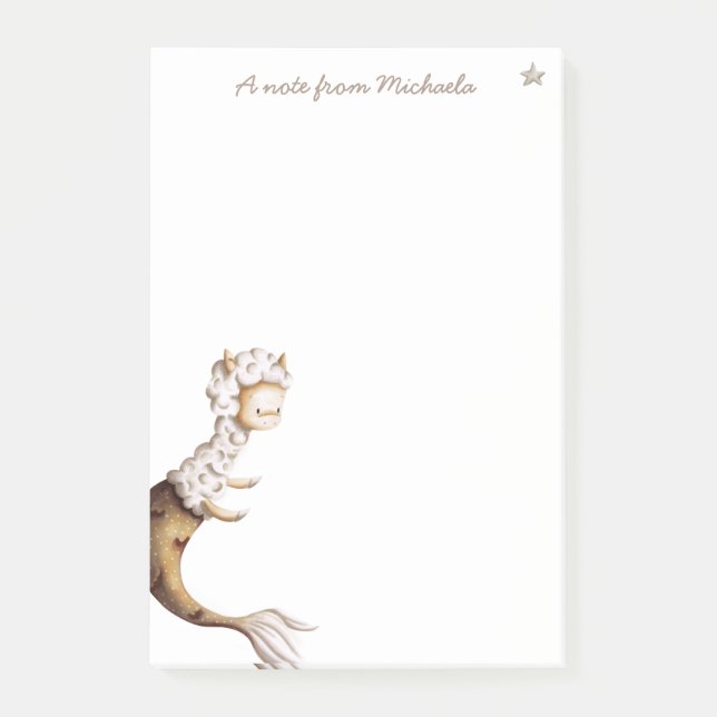 Bloco De Notas Whimsical Llama Mermaid Animal (Frente)
