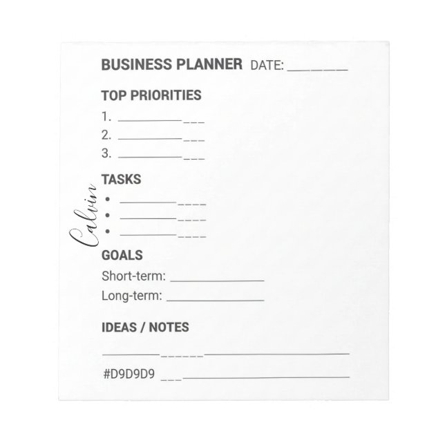 Bloco De Notas White and Black business planner Notepad (Frente)