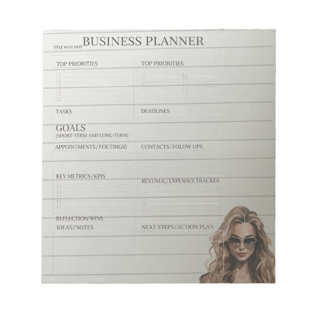Bloco De Notas White and Black business planner  Notepad (Frente)