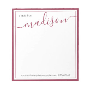 Bloco De Notas White Burgundy Nome Personalizado Da Mesa De