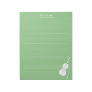 Bloco De Notas White Cello & Bow Personalized Music Class Green