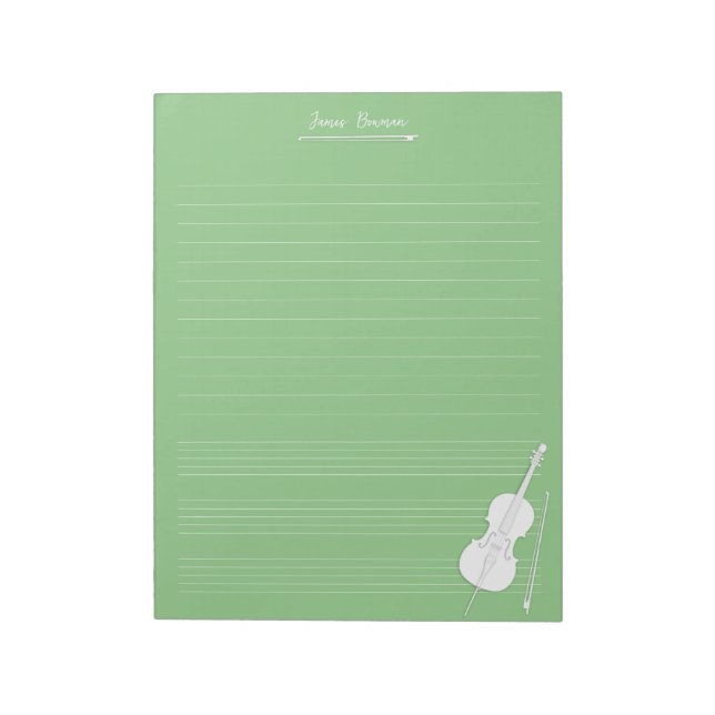 Bloco De Notas White Cello & Bow Personalized Music Class Green (Invertido)