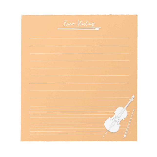 Bloco De Notas White Cello Personalizado Lição de Música Laranja (Frente)