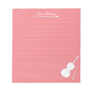 Bloco De Notas White Cello Personalizado Lição de Música - Rosa R