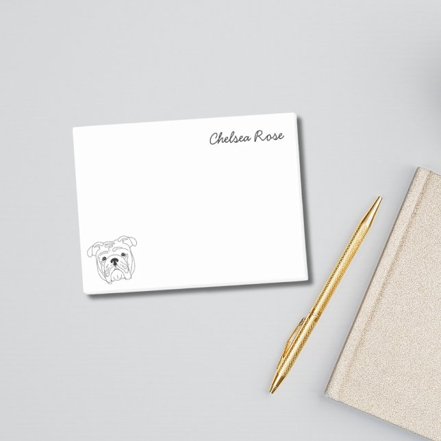 Bloco De Notas White e preto simples - Cão-touro inglês personali (English Bull Dog Simple Black & White Personalized Post-it Notes)