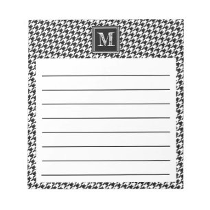 Bloco De Notas White Houndstooth Preto Clássico Monograma moder