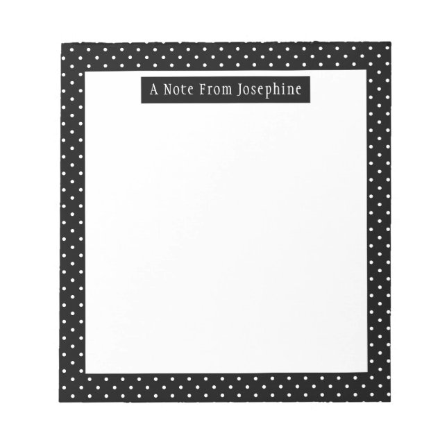 Bloco De Notas White On Black Polka Dots Pattern Custom Text (Frente)