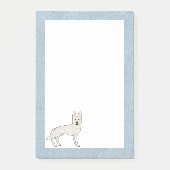Bloco De Notas White Shepherd White GSD Cartoon Dog Blue (Frente)