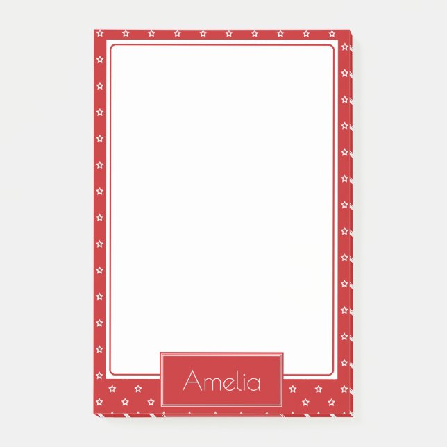 Bloco De Notas White Stars Pattern on Bright Red Personalised (Frente)