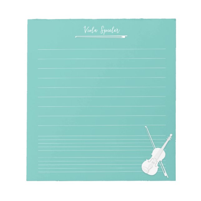 Bloco De Notas White Violin Personalised Music Lesson Aqua (Frente)