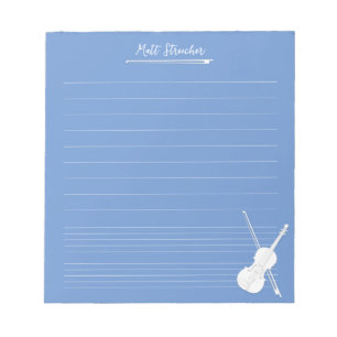 Bloco De Notas White Violin Personated Music Lesson Dusky Blue