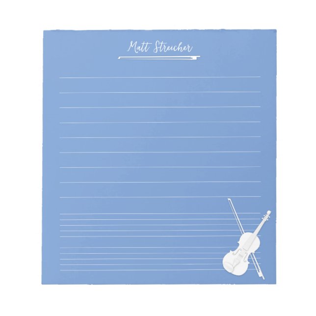 Bloco De Notas White Violin Personated Music Lesson Dusky Blue (Frente)