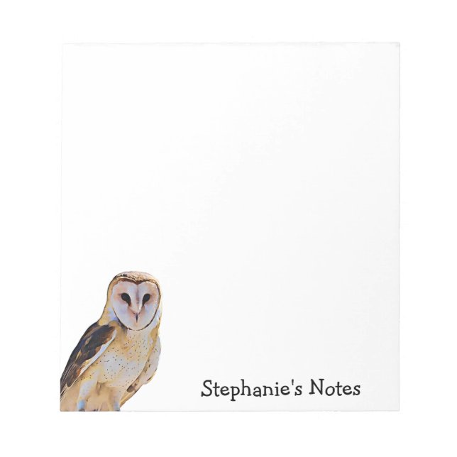 Bloco De Notas Wild Barn Owl Bird Nome Trabalho de arte Personali (Frente)