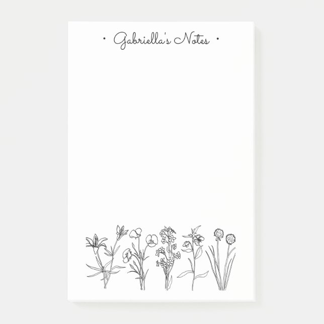 Bloco De Notas Wildflower Botanical Pretty Floral Garden Name (Frente)