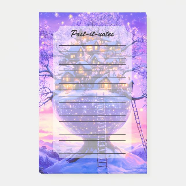 Bloco De Notas Winter Fantasy Snowy Tree Village Landscape (Frente)