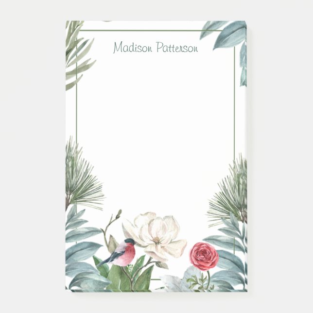 Bloco De Notas Winter Floral Christmas Watercolor Personalizado (Frente)