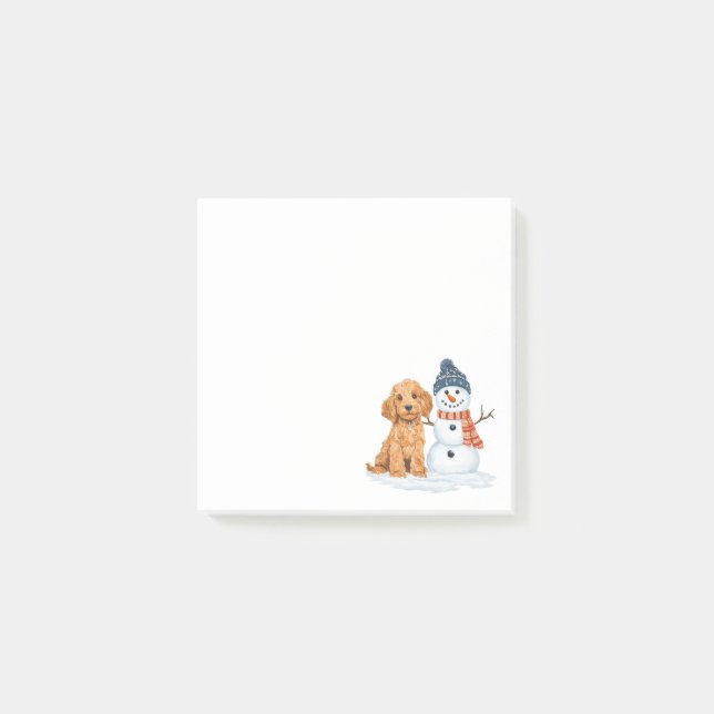 Bloco De Notas Winter Goldendoodle Dog Cute Snowman (Frente)