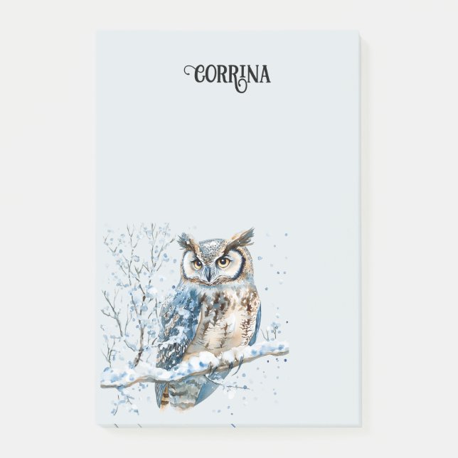 Bloco De Notas Winter Snowflakes Blue Owl Christmas Snow (Frente)