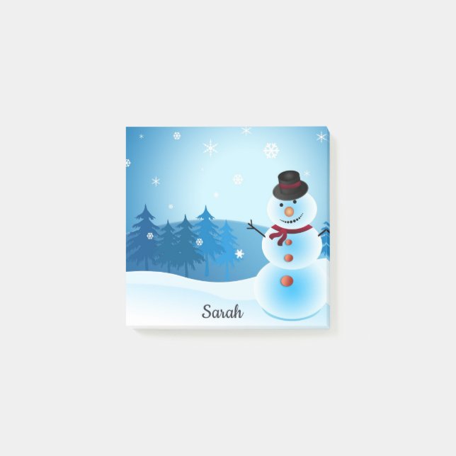 Bloco De Notas Winter Snowman Add Name Gift Office (Frente)