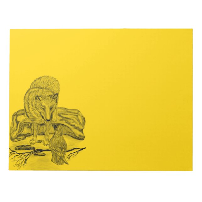 Bloco De Notas Wolf e Raven design preto e amarelo (Frente)